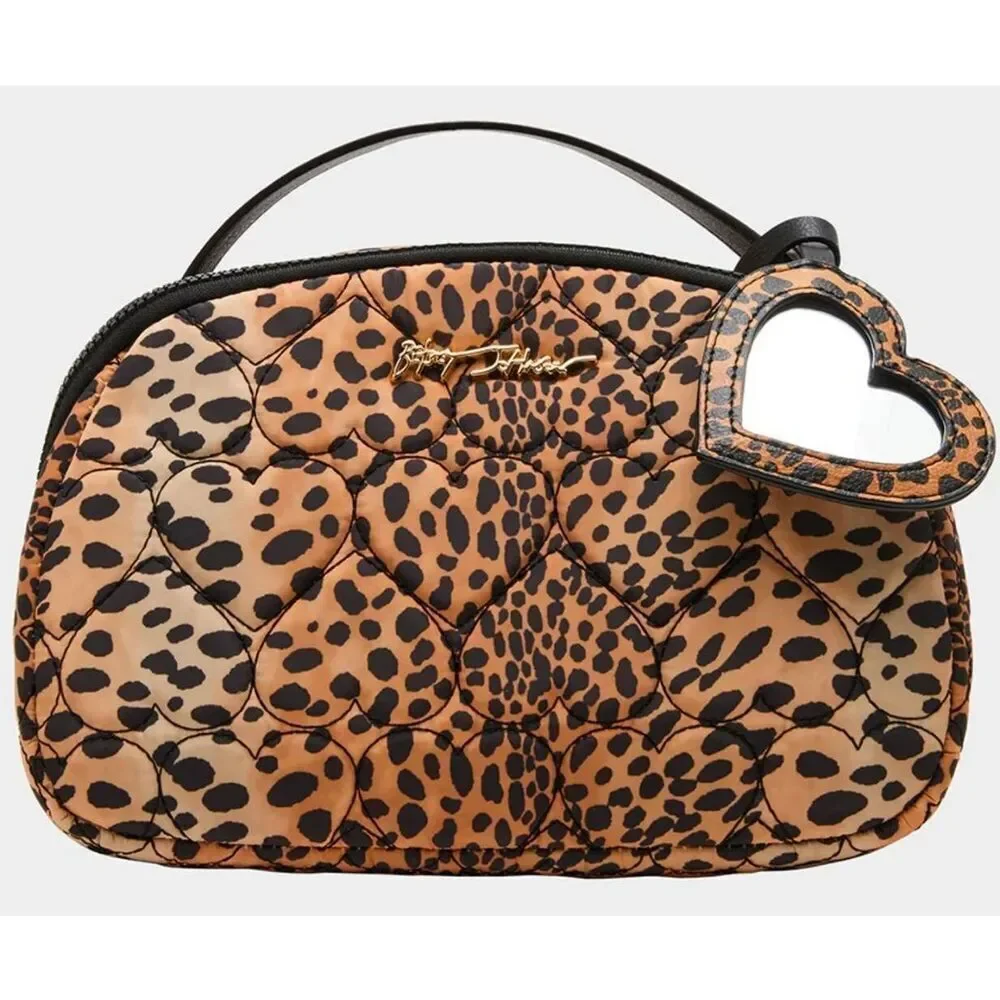 NWT~BETSEY JOHNSON Loaf Cosmetic case with Heart Mirror~Leopard design~$48